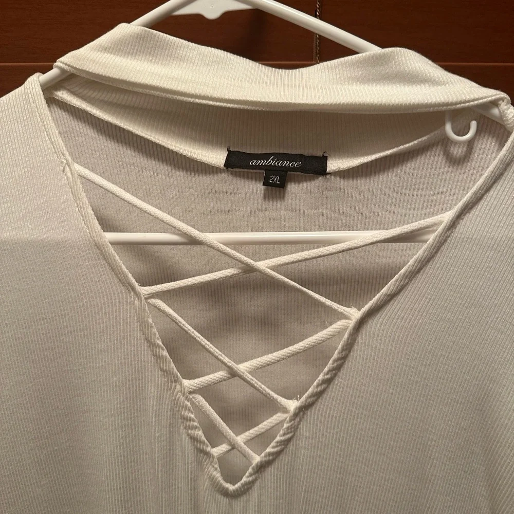 Ambiance White Crisscross V-Neck Top - Picture 3 of 5
